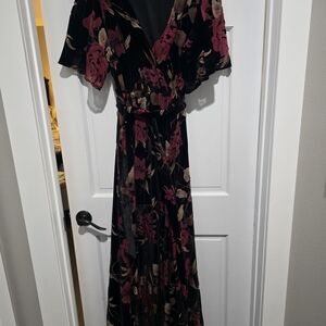 Floral Black and Pink Maxi Dress